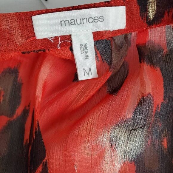 Maurices Red Semi-Sheer Floral Print Blouse Women’s M Short Sleeve Split Neck - Picture 5 of 7